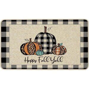 Happy Fall Y'all Doormat Buffalo Check Plaid Pumpkin Door Mats Autumn 17x29 inch